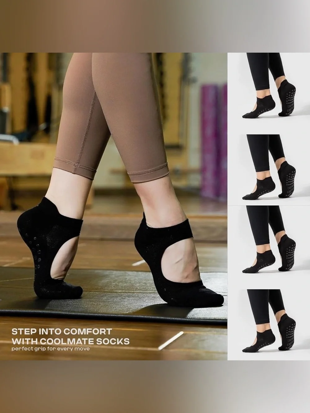 CoolMate Pilates Socks with Grips for Women, Non Slip Yoga Socks Pack of 4 NIP